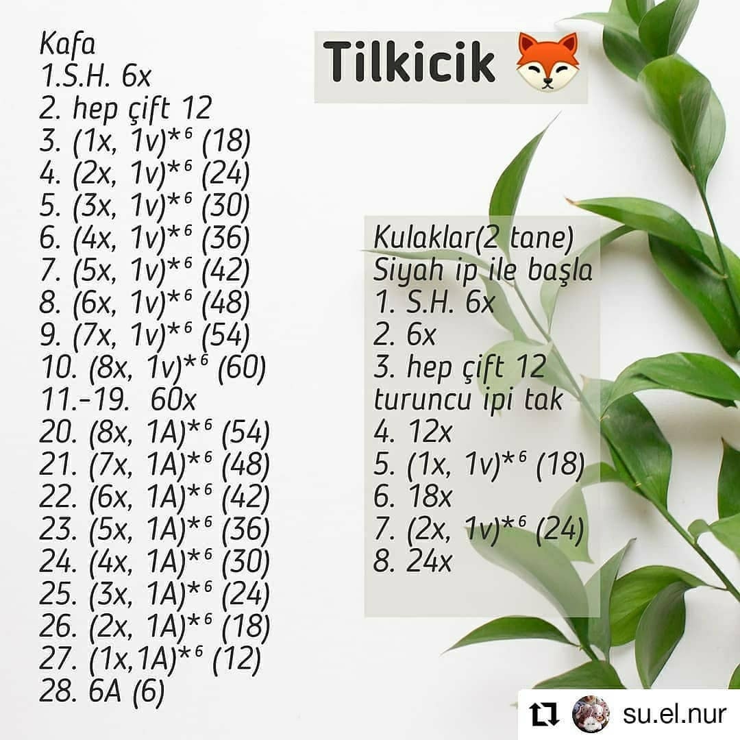 Ücretsiz Amigurumi Tilki Örgü Tarifi