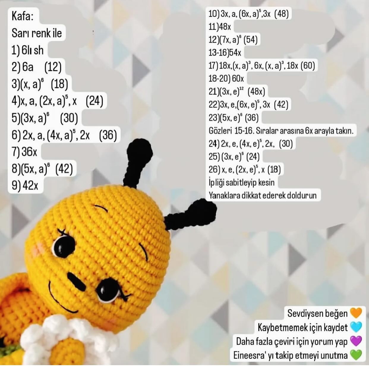 Ücretsiz Arı Amigurumi Şeması