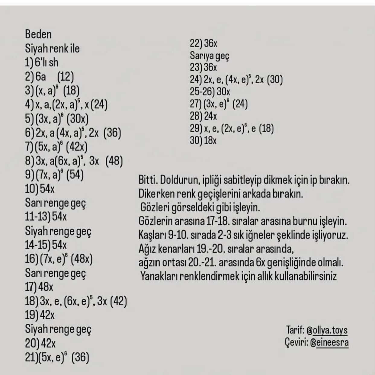 Ücretsiz Arı Amigurumi Şeması