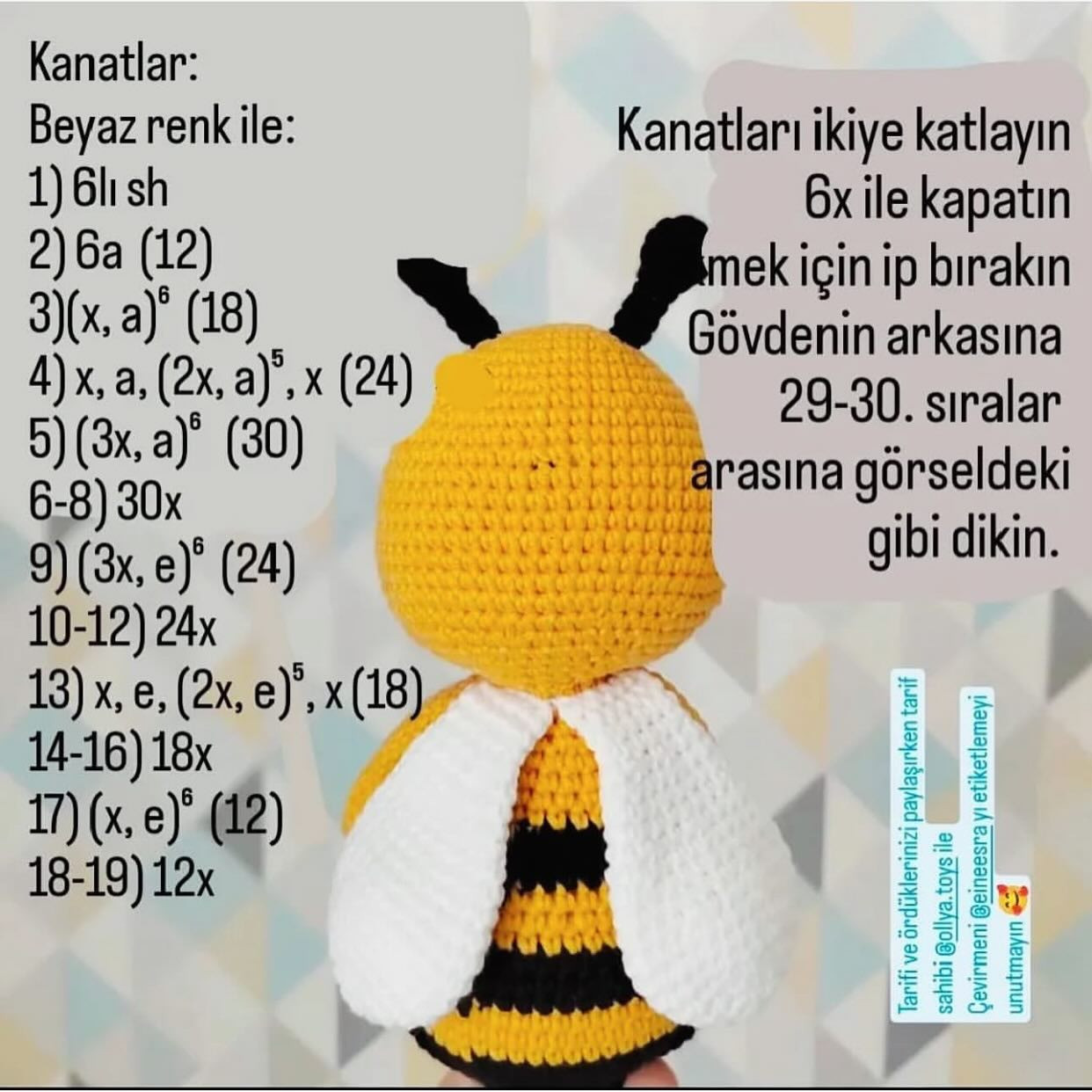 Ücretsiz Arı Amigurumi Şeması