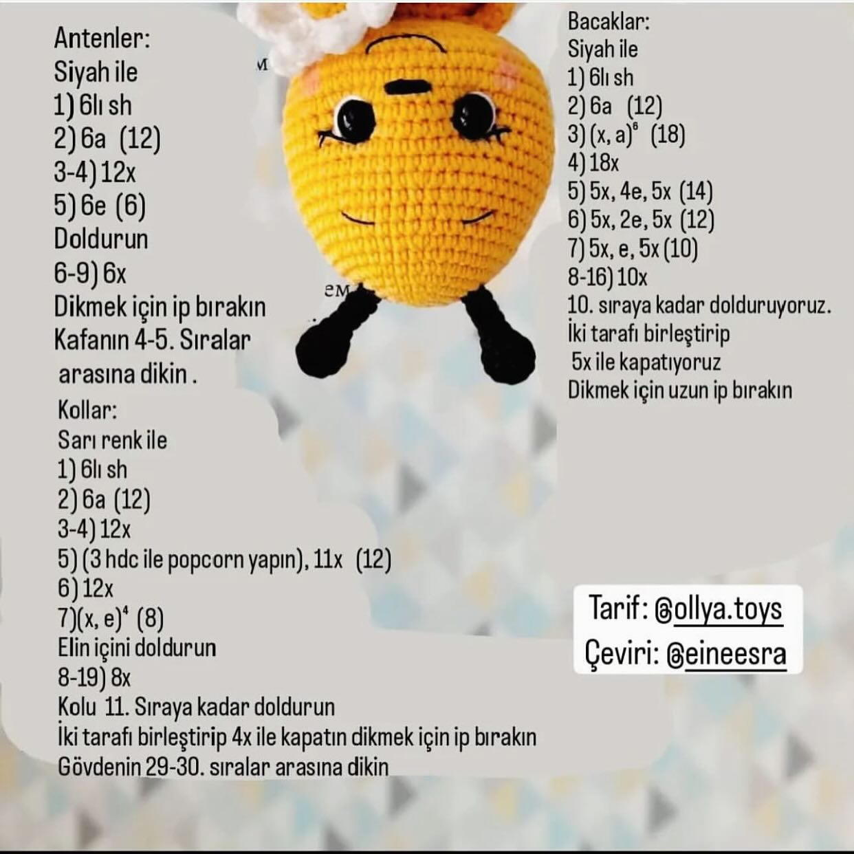 Ücretsiz Arı Amigurumi Şeması