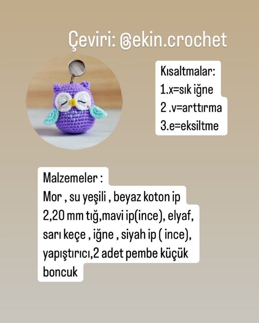 Ücretsiz Baykuş Anahtarlık Tığ İşi Tarifi