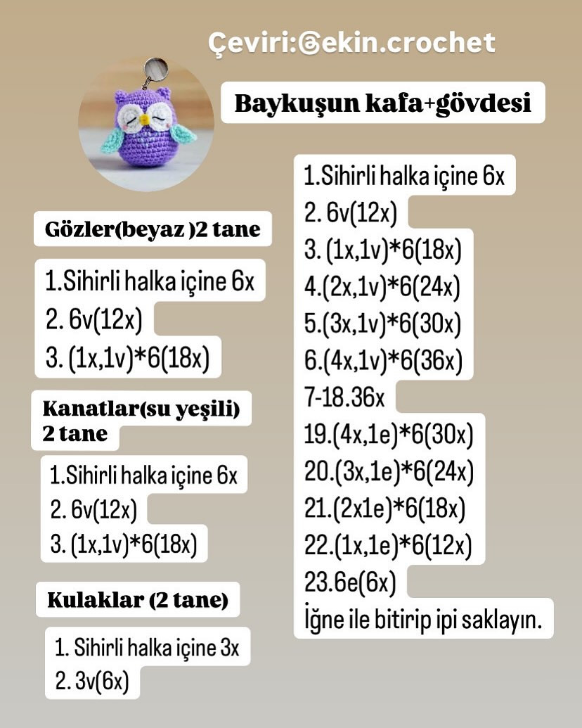 Ücretsiz Baykuş Anahtarlık Tığ İşi Tarifi
