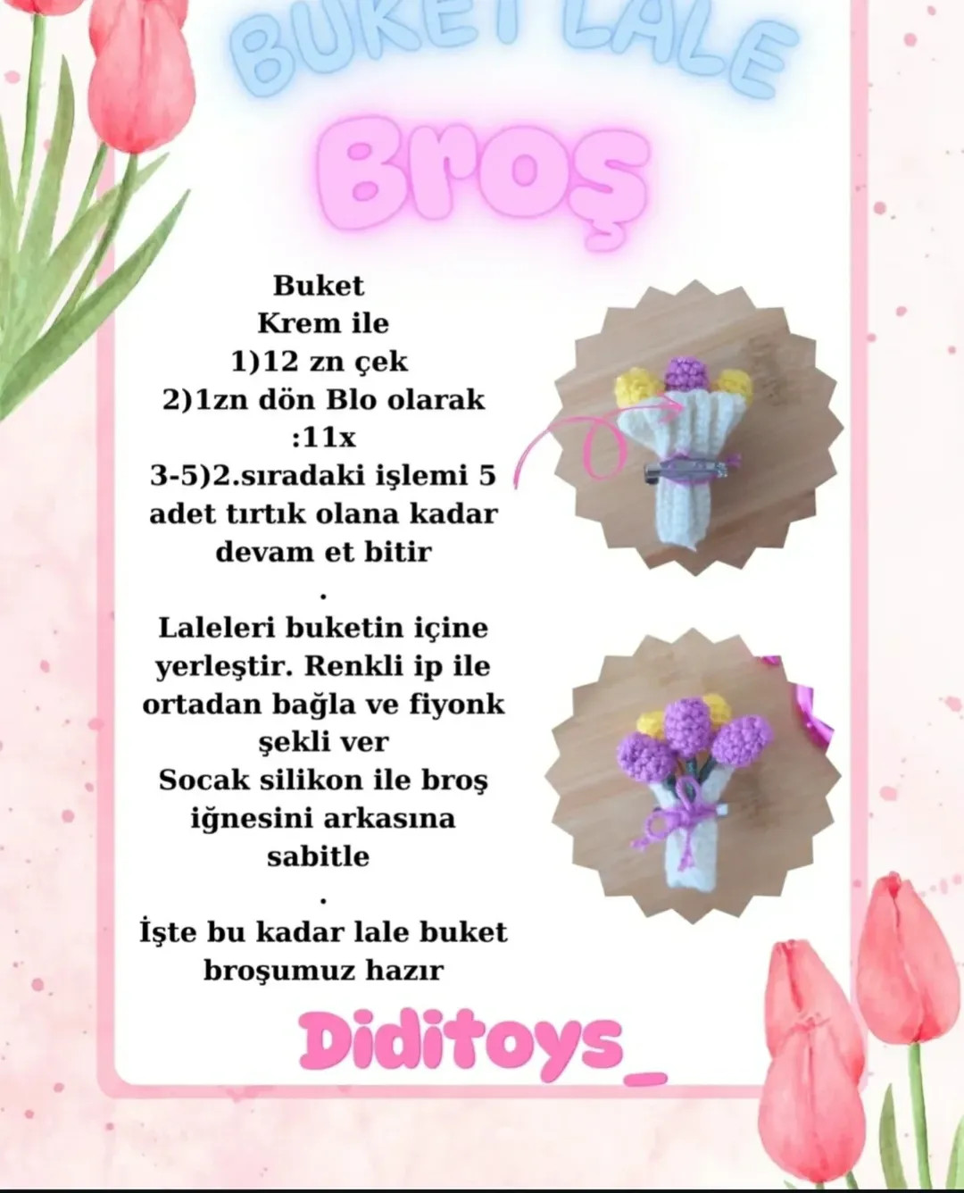 Ücretsiz Buket Lale Broş Tığ İşi Tarifi