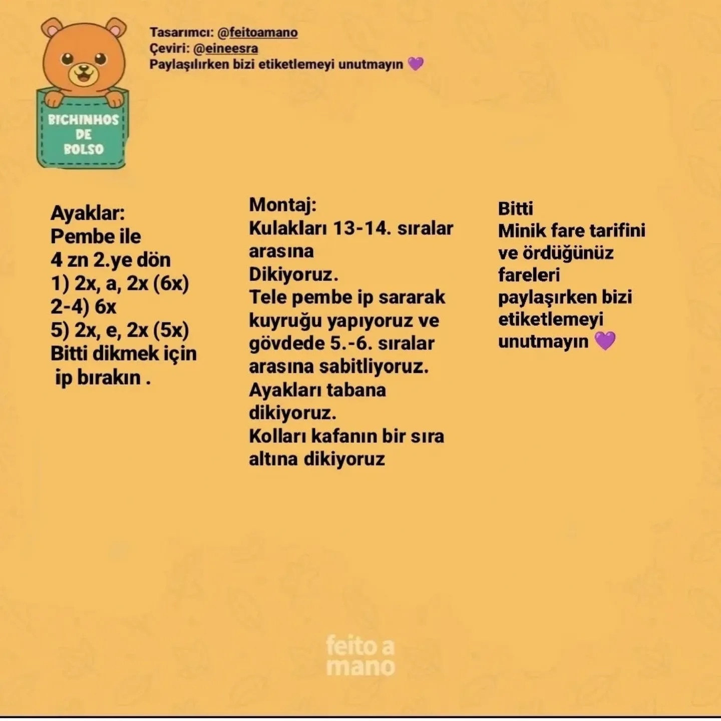 Ücretsiz fare amigurumi yapılışı
