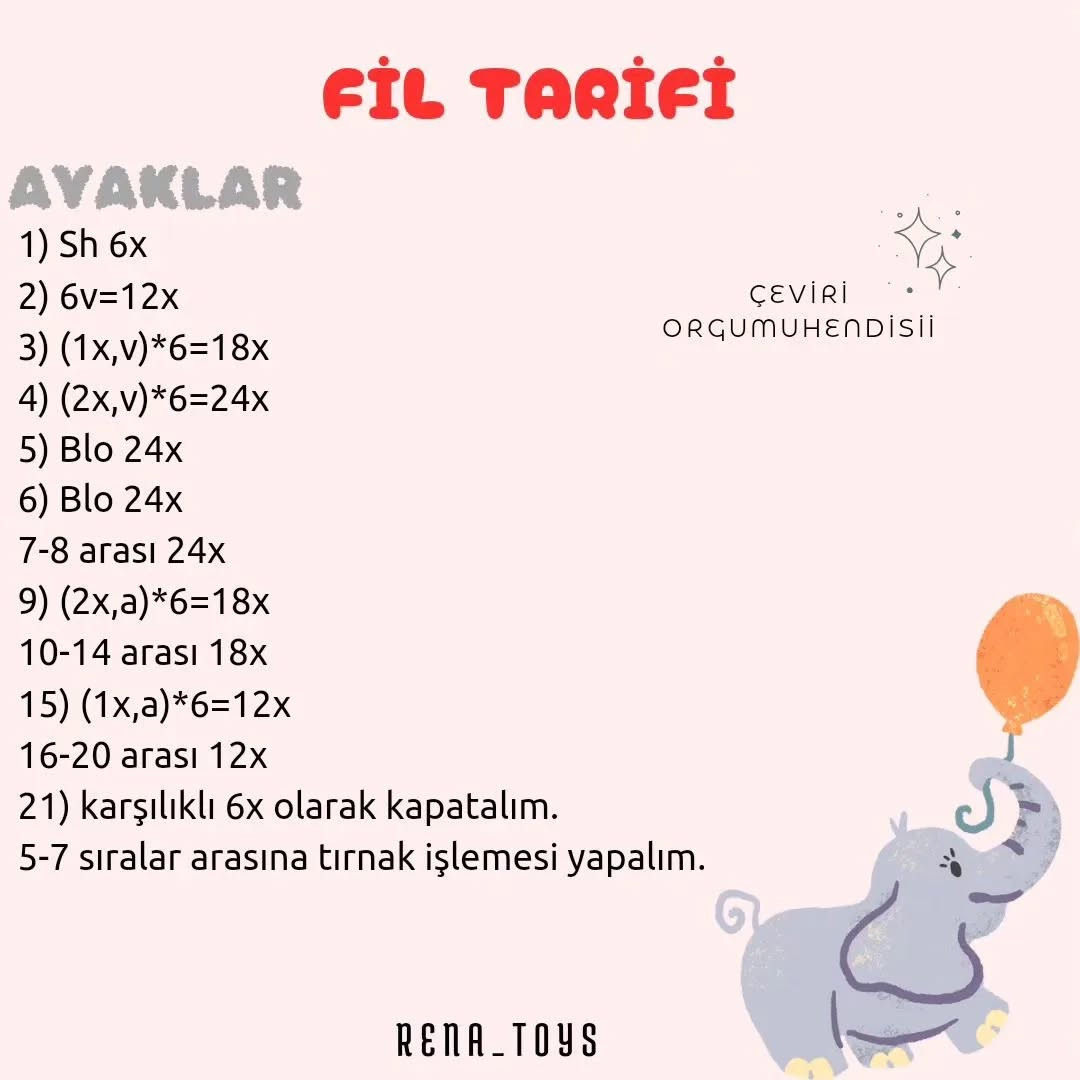 Ücretsiz Fil Bebek Amigurumi Örgü Şeması
