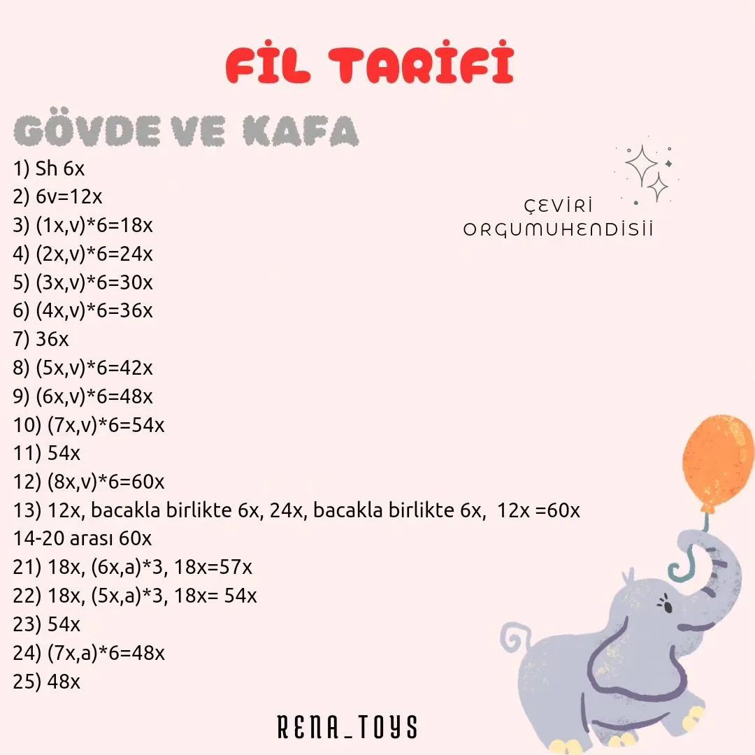 Ücretsiz Fil Bebek Amigurumi Örgü Şeması