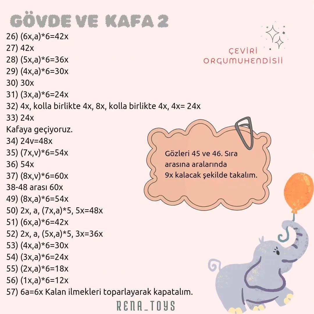 Ücretsiz Fil Bebek Amigurumi Örgü Şeması