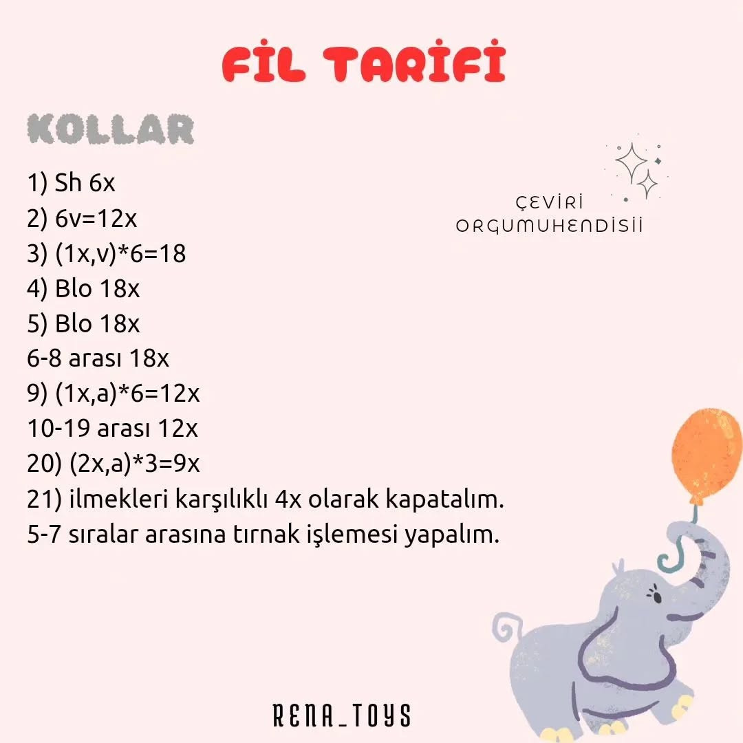 Ücretsiz Fil Bebek Amigurumi Örgü Şeması