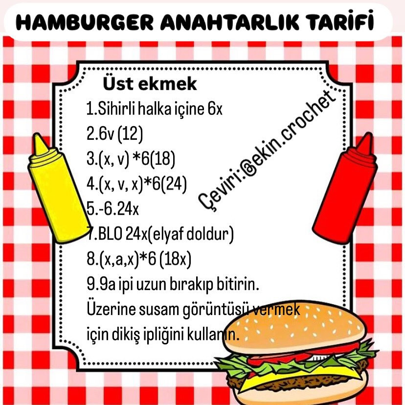ÜCRETSİZ HAMBURGER AMIGURUMI TARİFİ