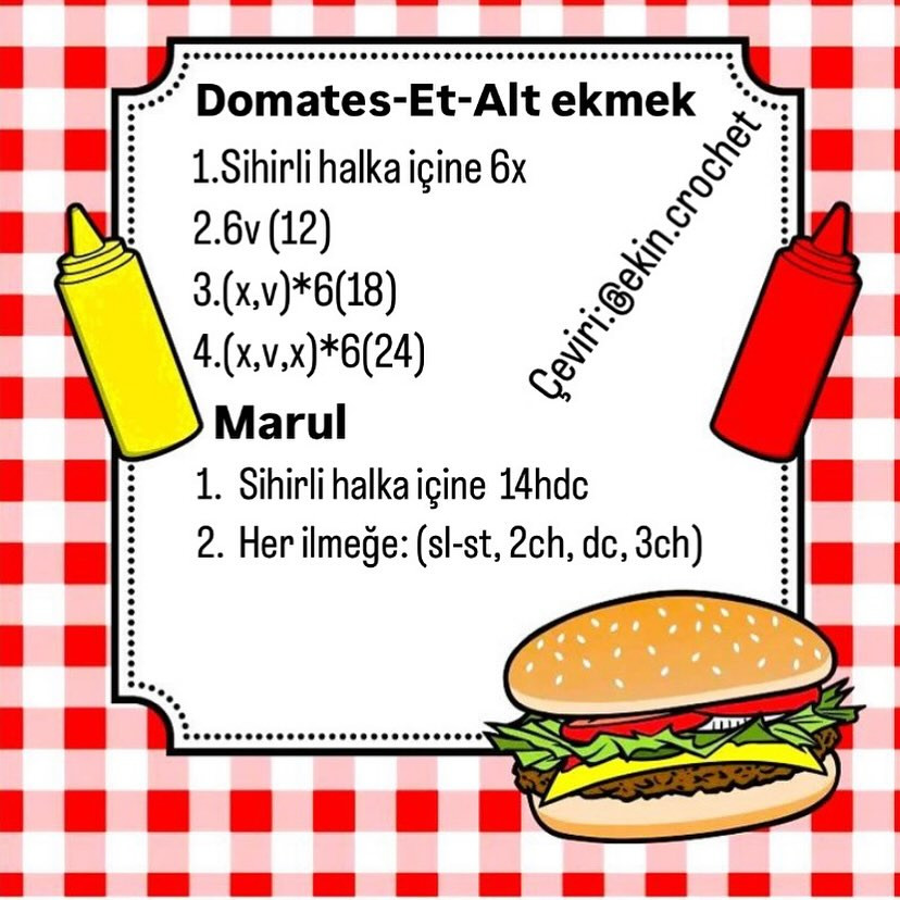 ÜCRETSİZ HAMBURGER AMIGURUMI TARİFİ