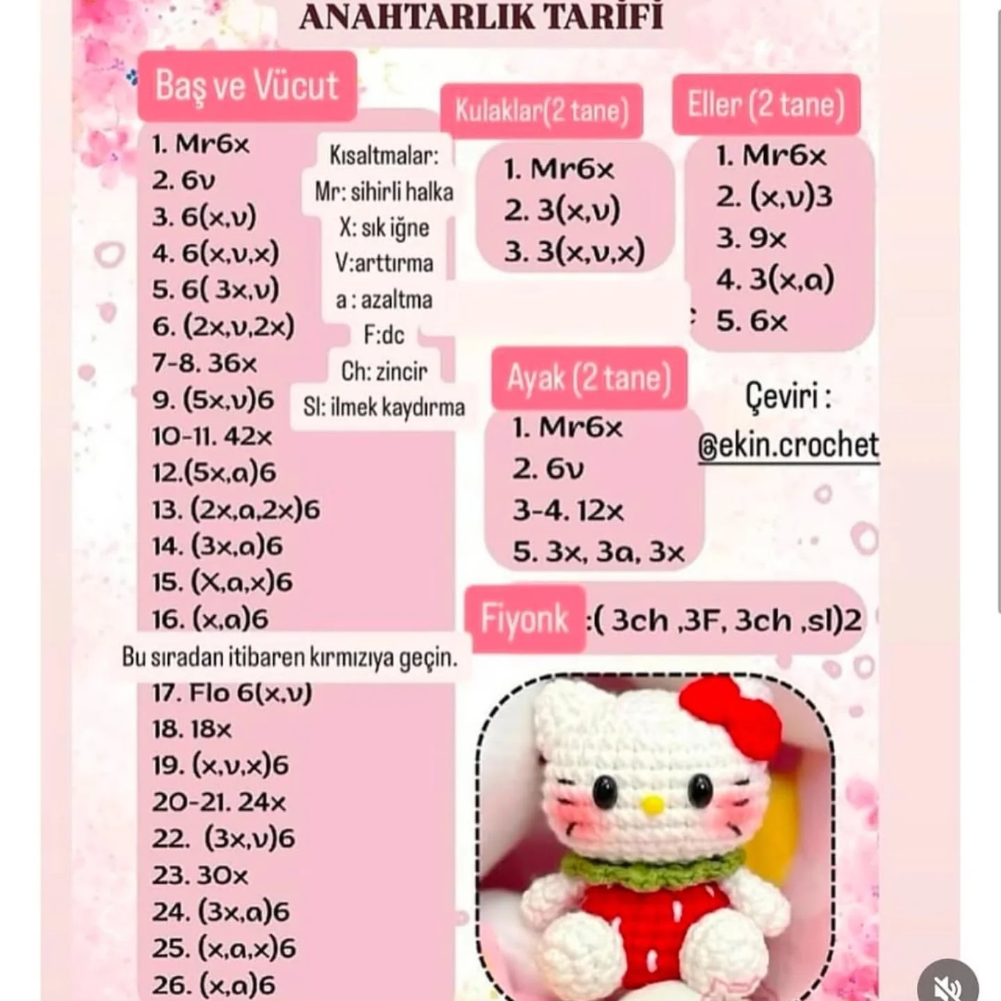 Ücretsiz Hello Kitty Amigurumi Tığ İşi Tarifi
