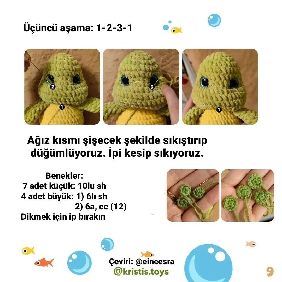 Ücretsiz Kaplumbağa Amigurumi Tığ İşi Tarifi