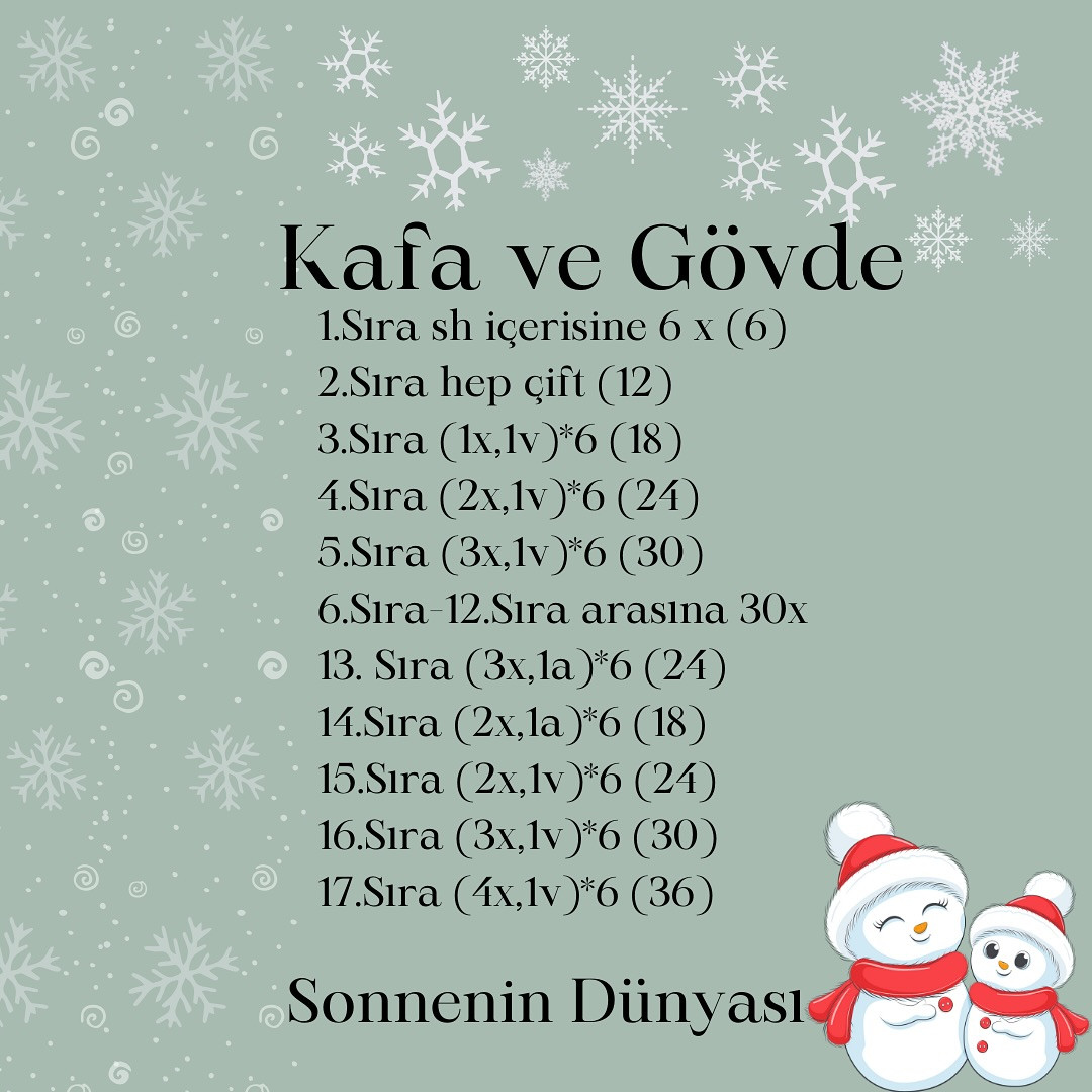 Ücretsiz Kardan Adam Amigurumi Şeması