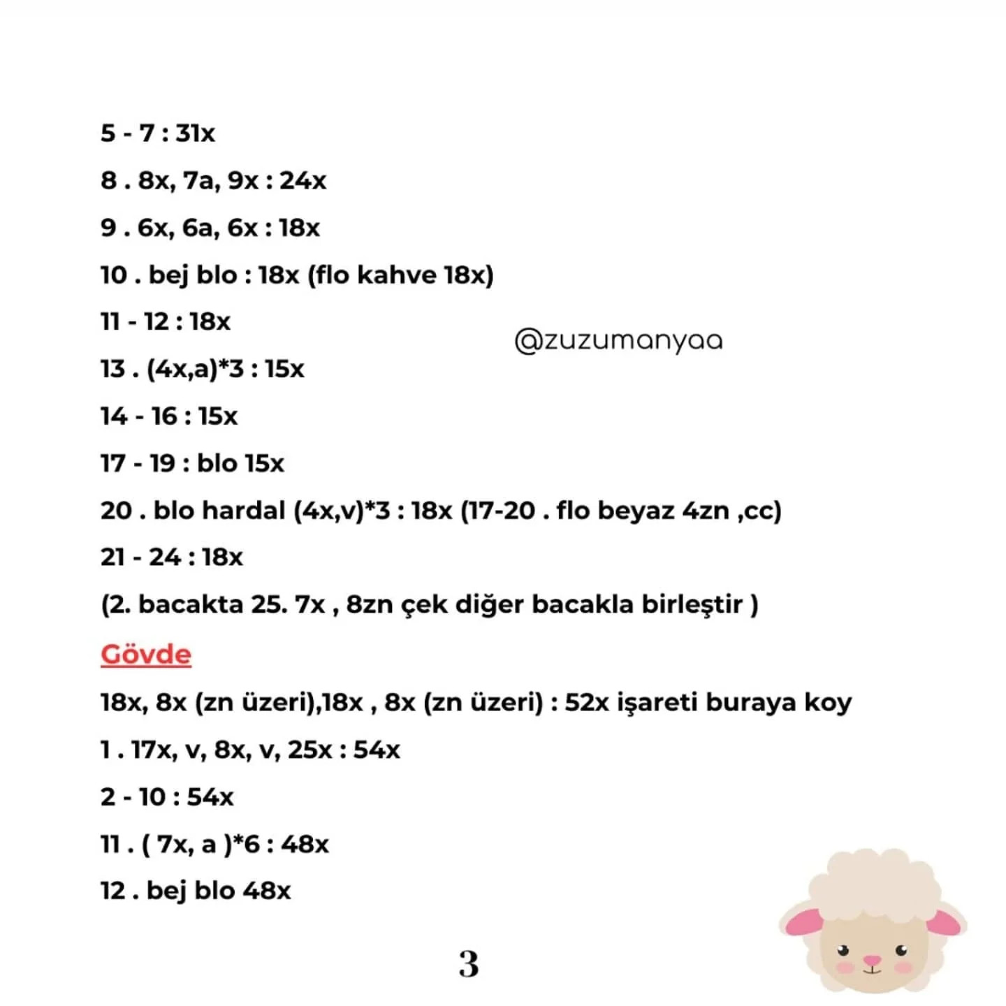Ücretsiz Kuzu Amigurumi Tığ İşi Tarifi