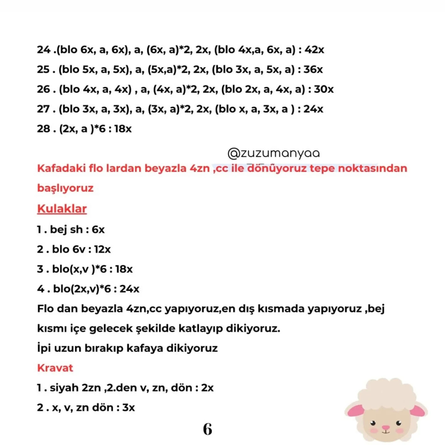 Ücretsiz Kuzu Amigurumi Tığ İşi Tarifi