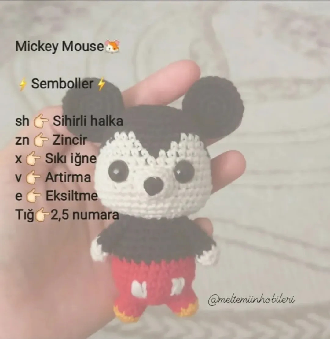 Ücretsiz Mickey Mouse Amigurumi Tığ İşi Tarifi