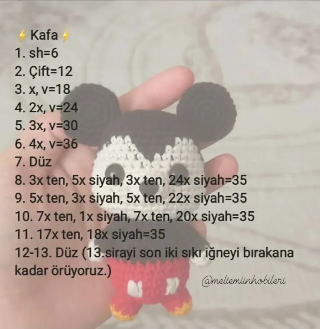 Ücretsiz Mickey Mouse Amigurumi Tığ İşi Tarifi