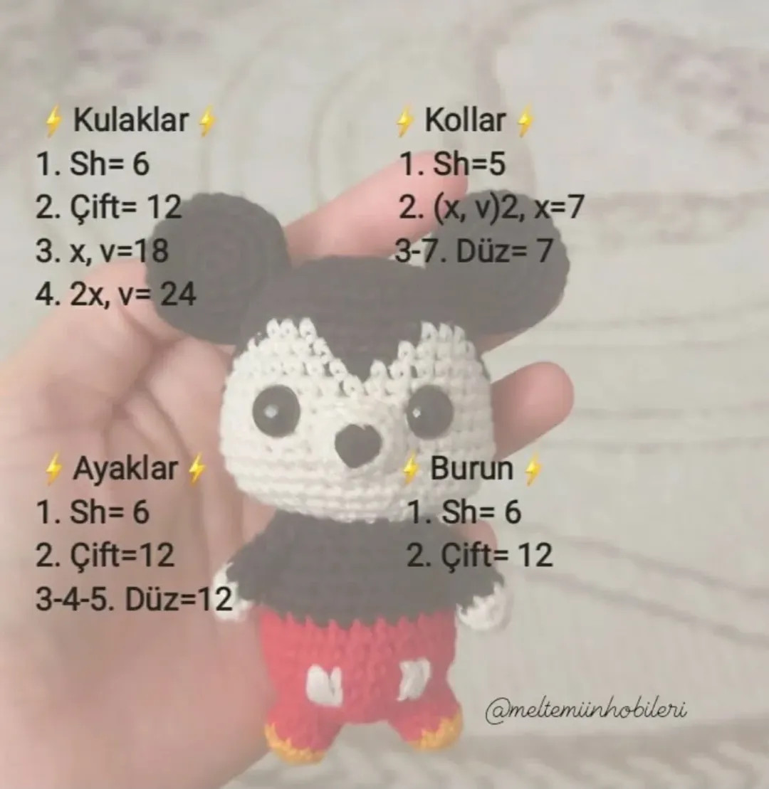 Ücretsiz Mickey Mouse Amigurumi Tığ İşi Tarifi