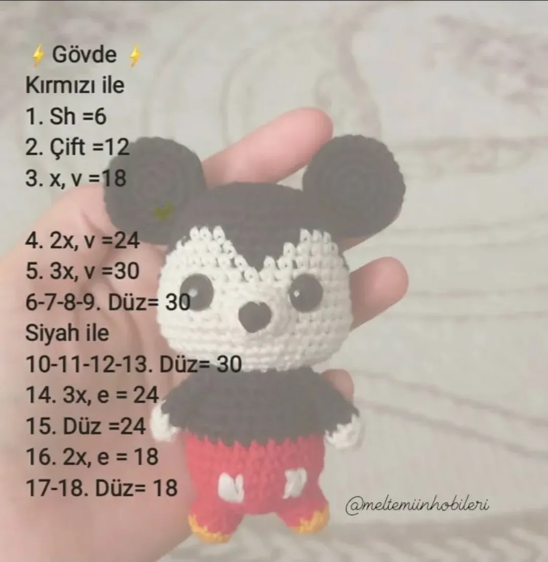Ücretsiz Mickey Mouse Amigurumi Tığ İşi Tarifi