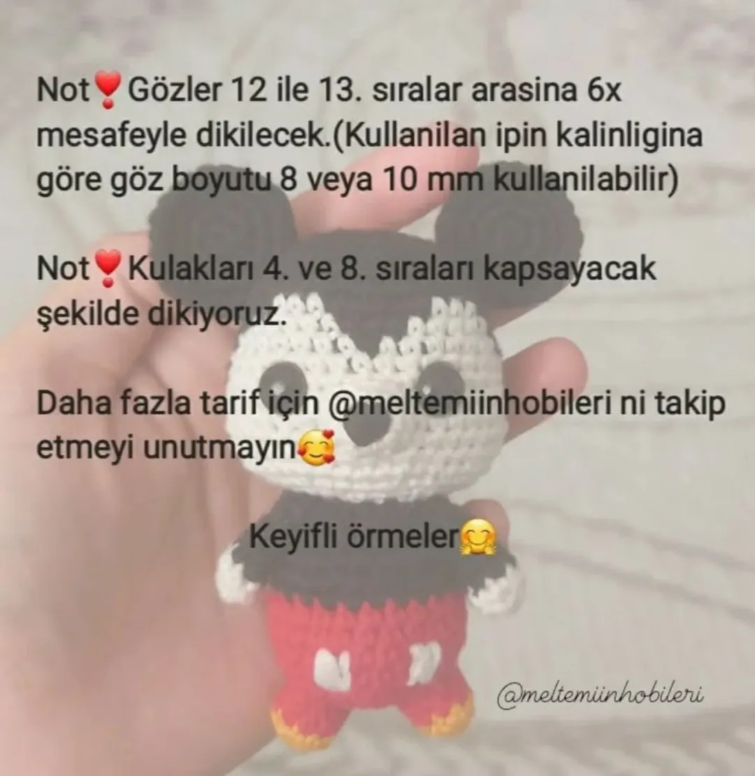 Ücretsiz Mickey Mouse Amigurumi Tığ İşi Tarifi