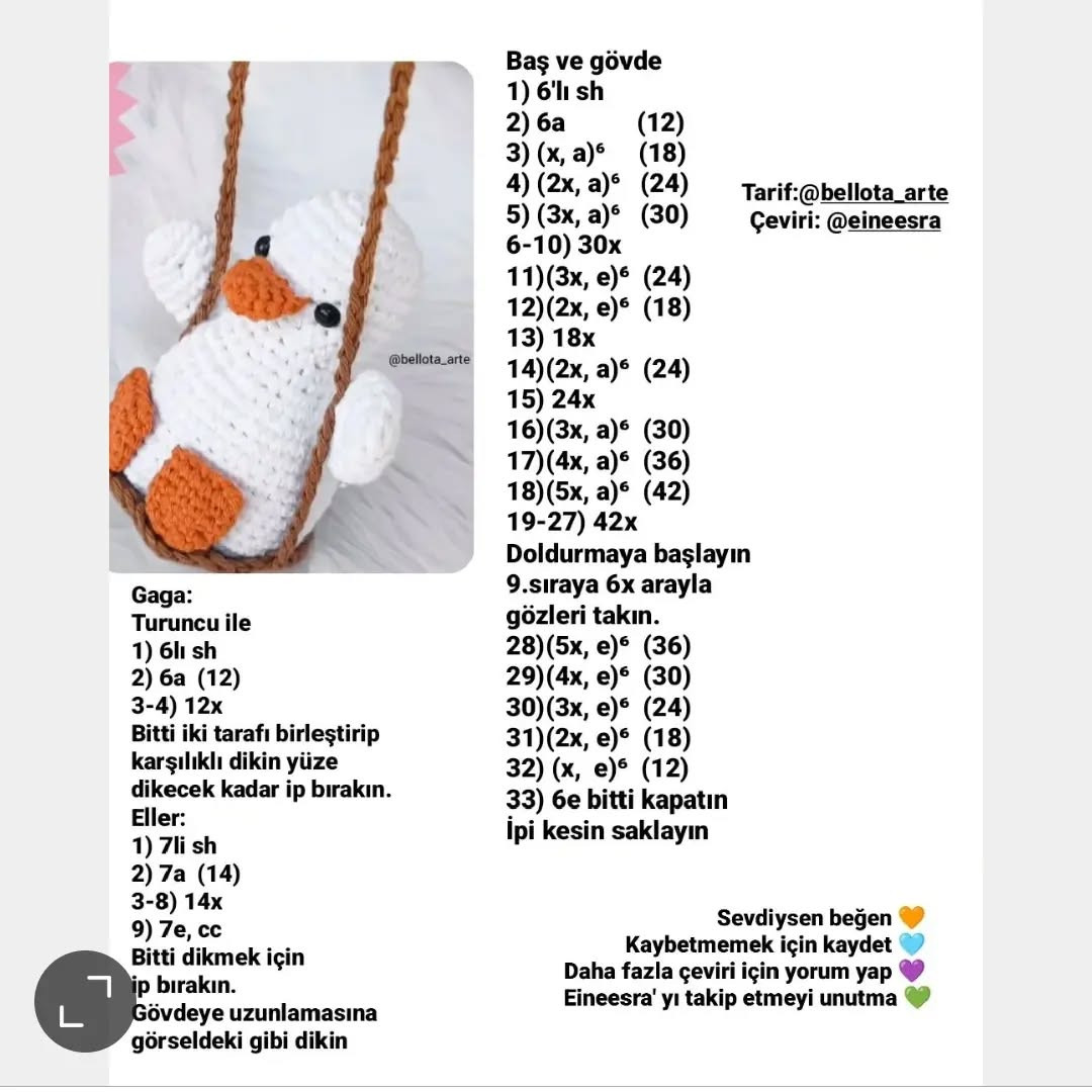Ücretsiz Örme Desen: Salıncaktaki Ördek
