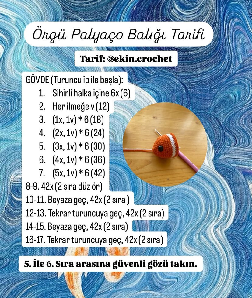 Ücretsiz Palyaço Balığı Anahtarlık Tığ İşi Tarifi