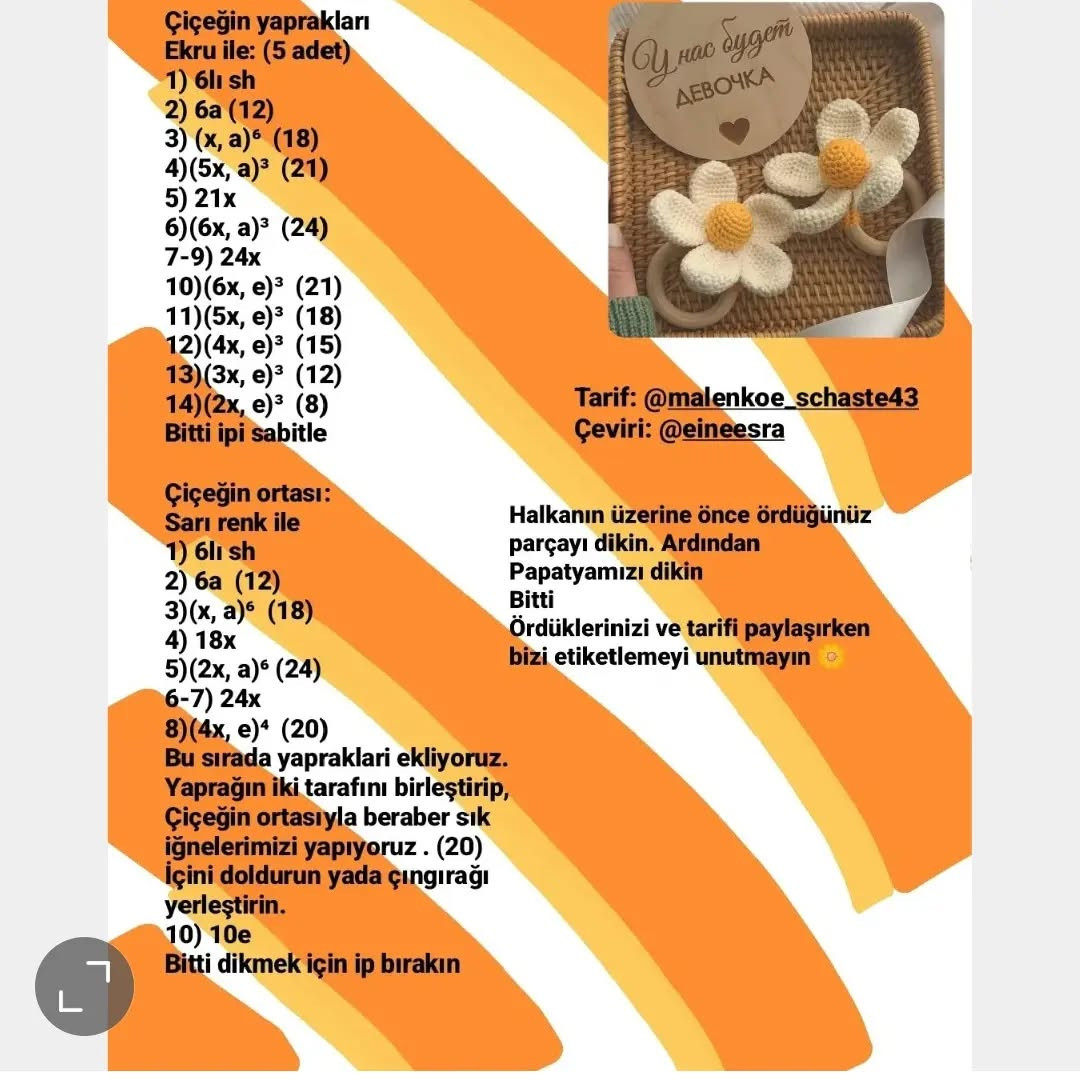 Ücretsiz Papatya Bebek Halkası Tığ İşi Tarifi