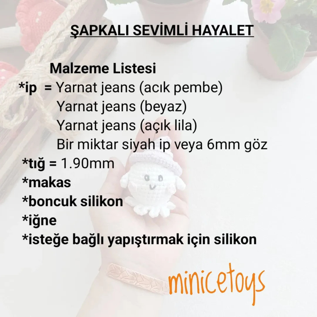 Ücretsiz Şapkalı Sevimli Hayalet Amigurumi Şeması