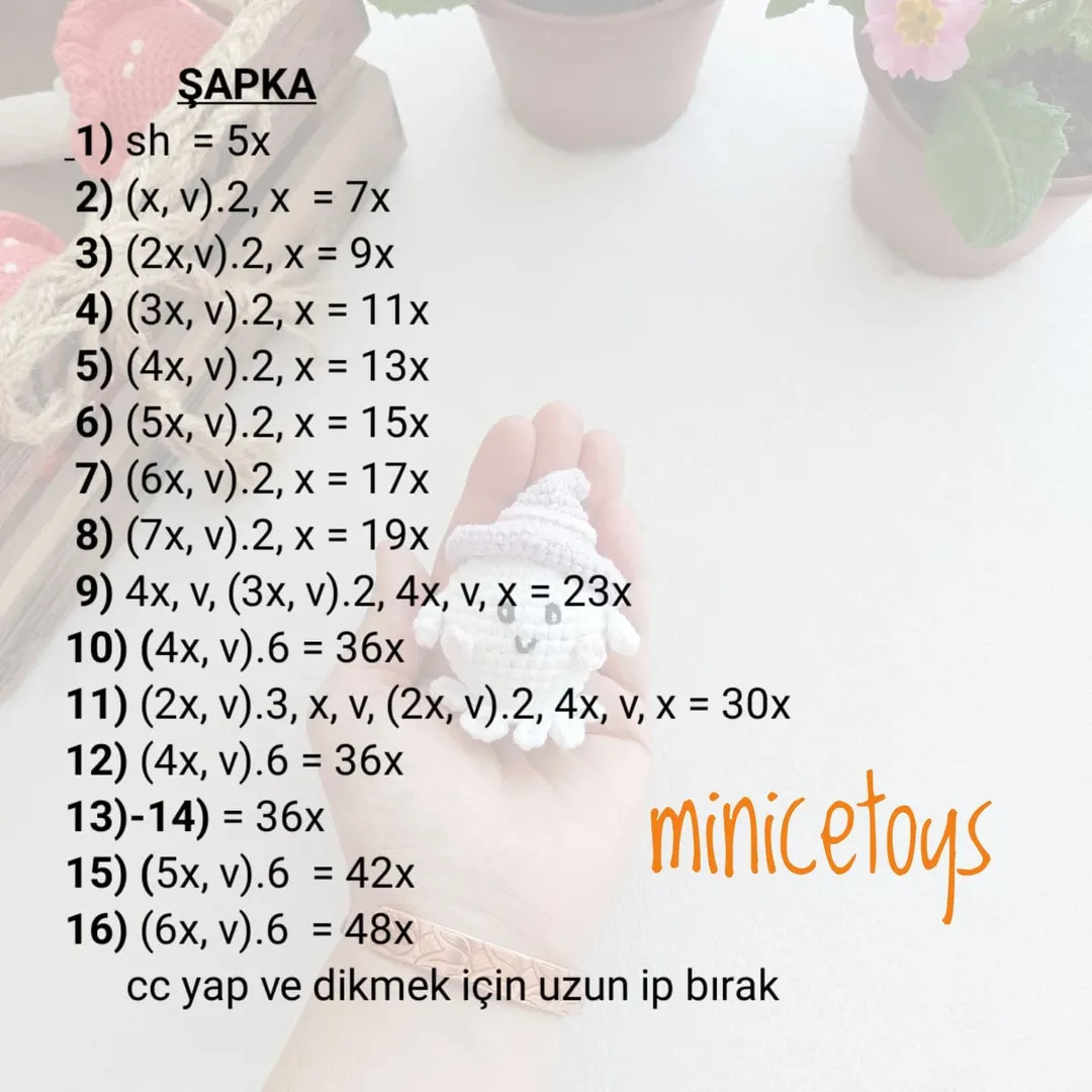 Ücretsiz Şapkalı Sevimli Hayalet Amigurumi Şeması