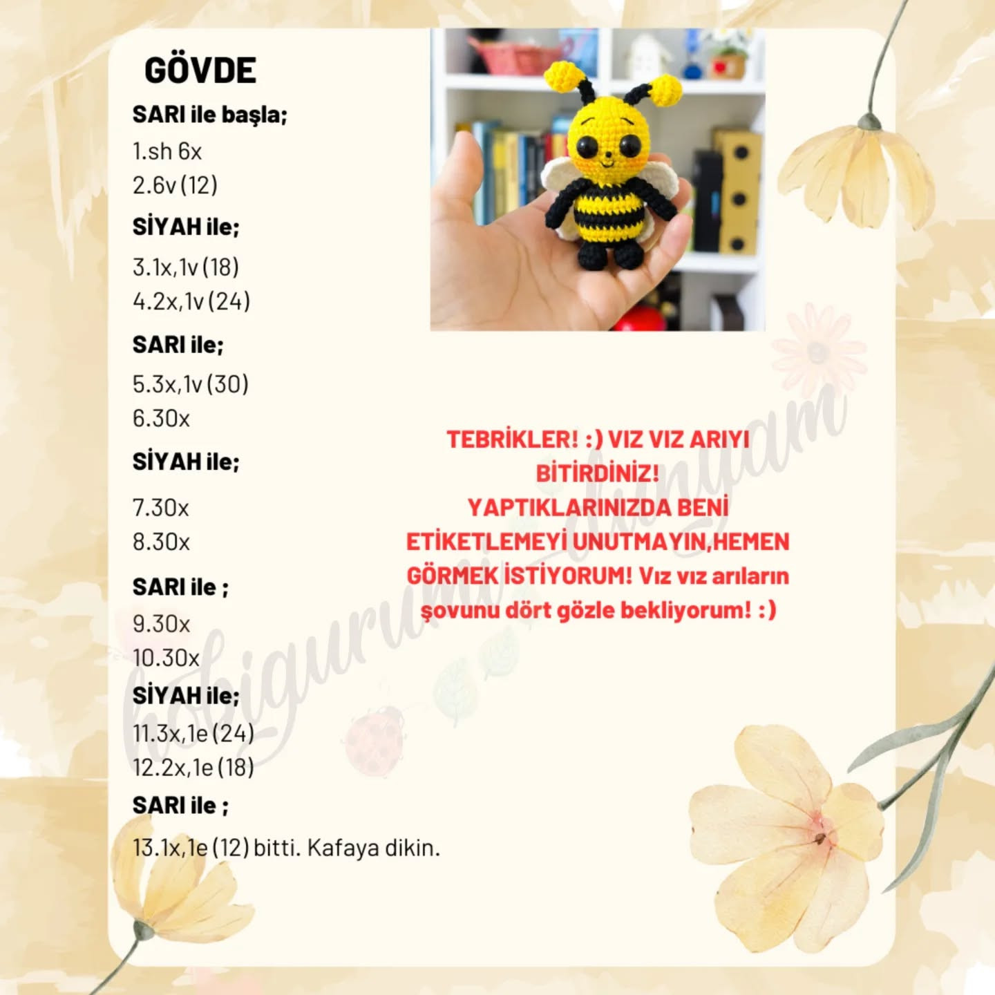 Ücretsiz Sevimli Arı Amigurumi Tarifi