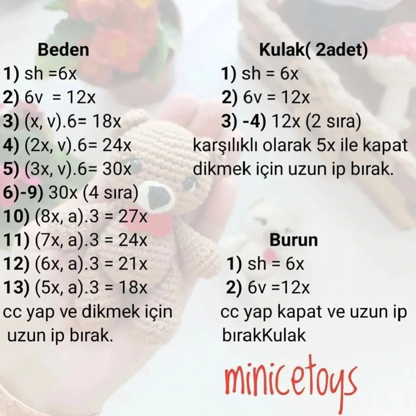 ÜCRETSİZ Sevimli Ayıcık Amigurumi Tarifi