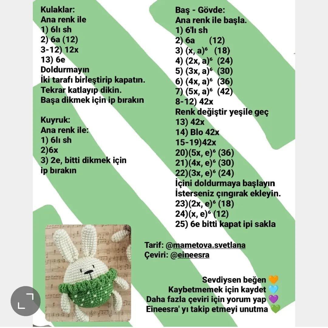 Ücretsiz sevimli tavşan amigurumi yapım şeması