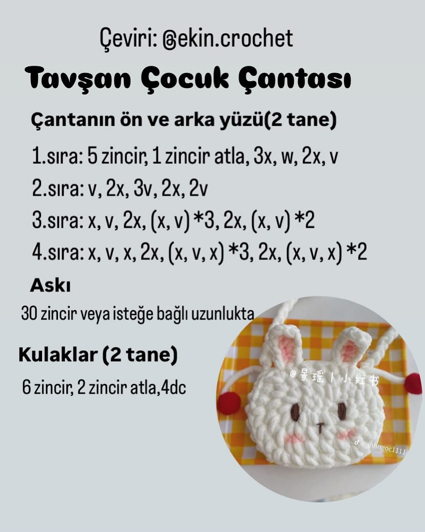 ÜCRETSİZ Tavşan Çantası Tığ İşi Şeması