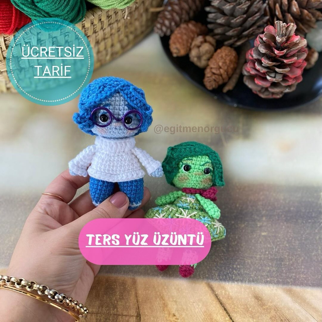 Ücretsiz Tığ İşi Ters Yüz Tıksinti ve Üzüntü Amigurumi Tarifi
