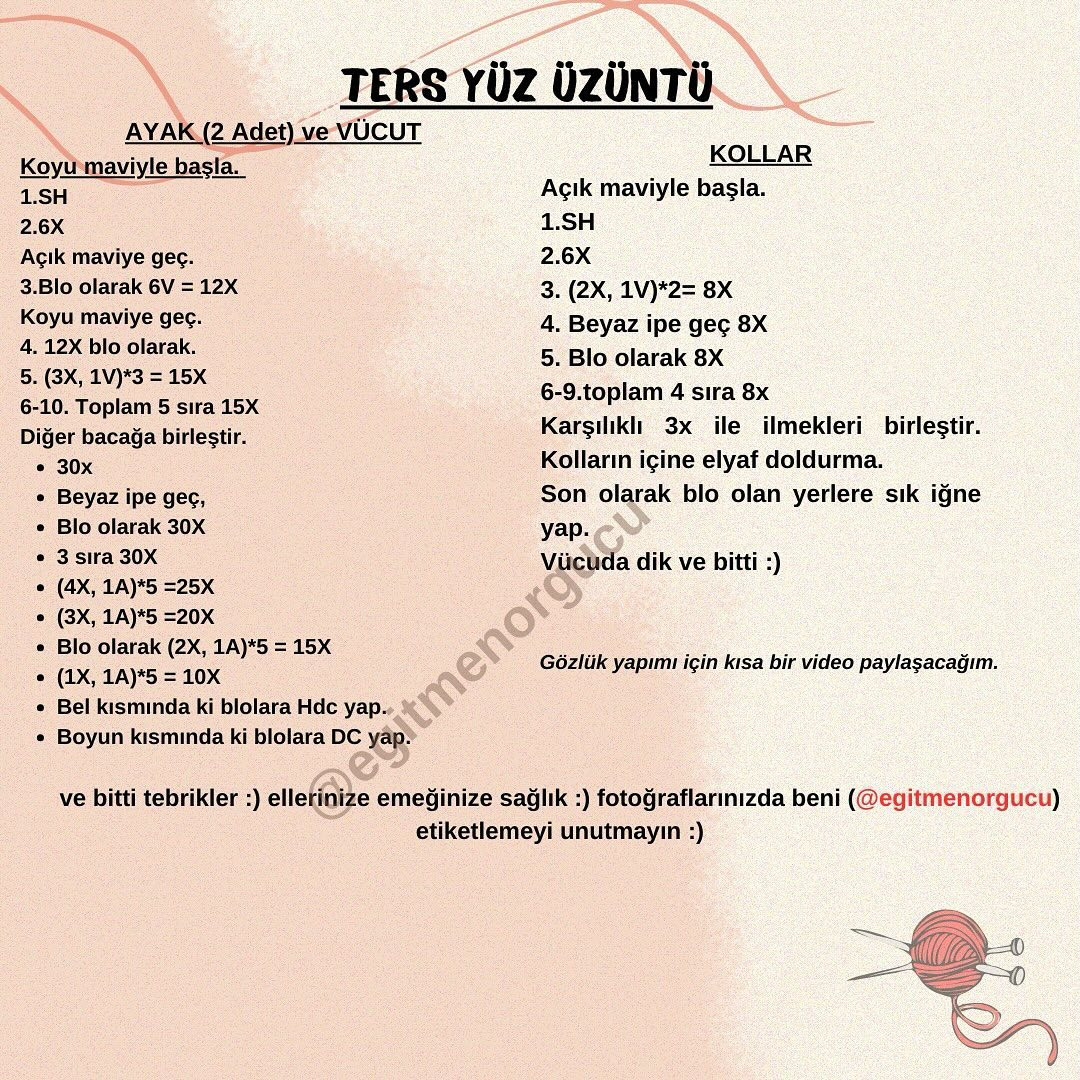 Ücretsiz Tığ İşi Ters Yüz Tıksinti ve Üzüntü Amigurumi Tarifi