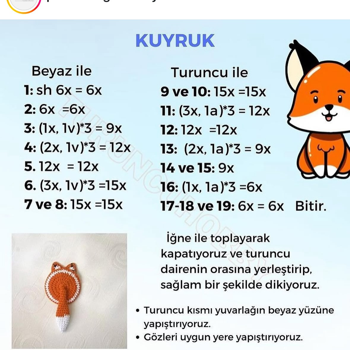 Ücretsiz Tilki Anahtarlık Tığ İşi Şeması