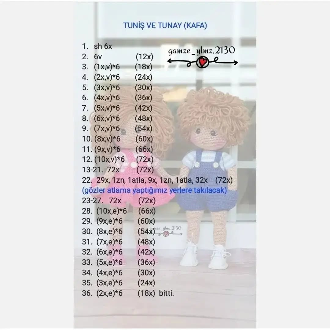 Ücretsiz Tunus ve Tunay Bebekler Tığ işi Şeması