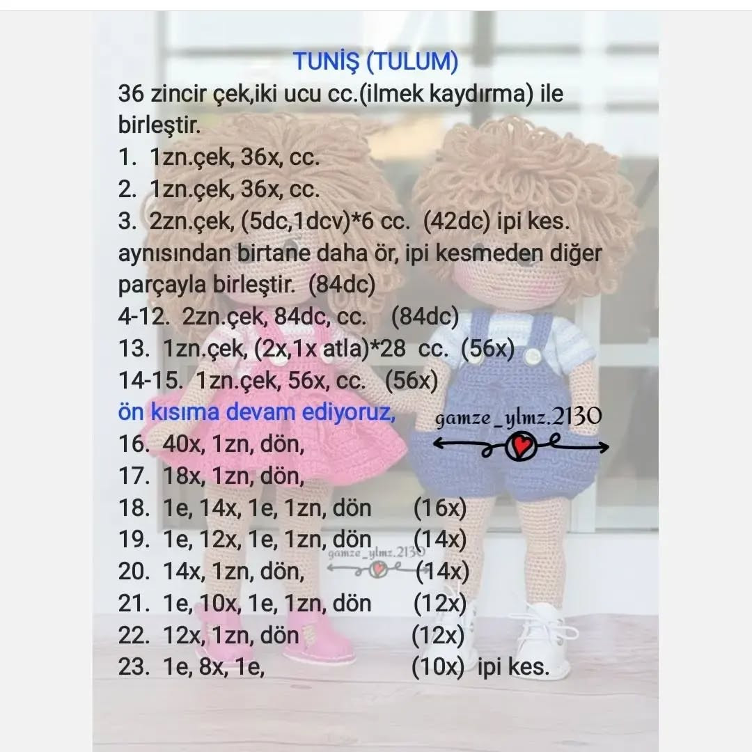 Ücretsiz Tunus ve Tunay Bebekler Tığ işi Şeması
