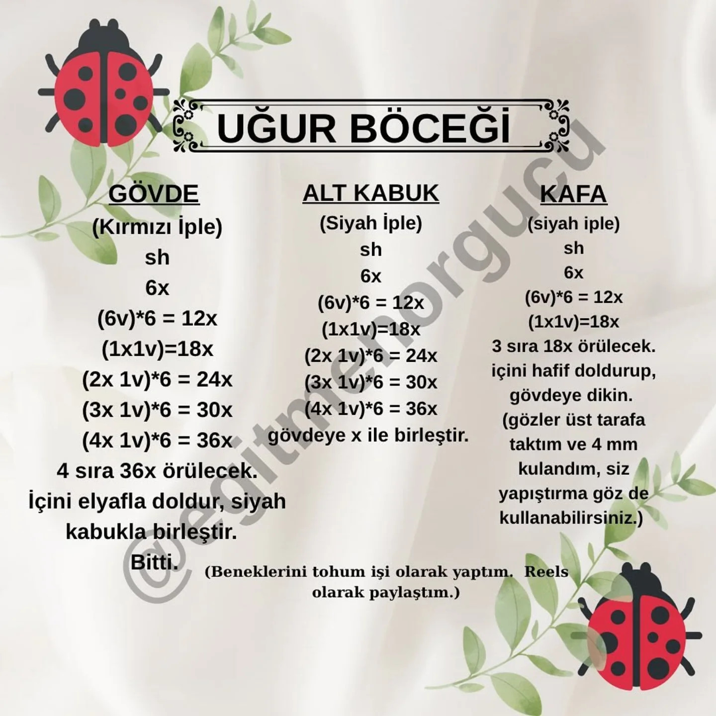 Ücretsiz Uğur Böceği Amigurumi Tarifi