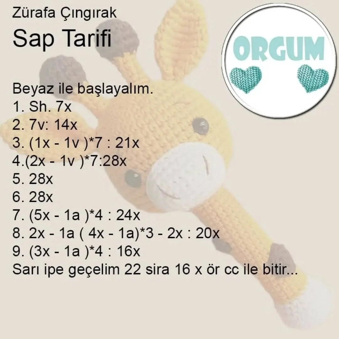 Ücretsiz Zürafa Amigurumi Örgü Tarifi