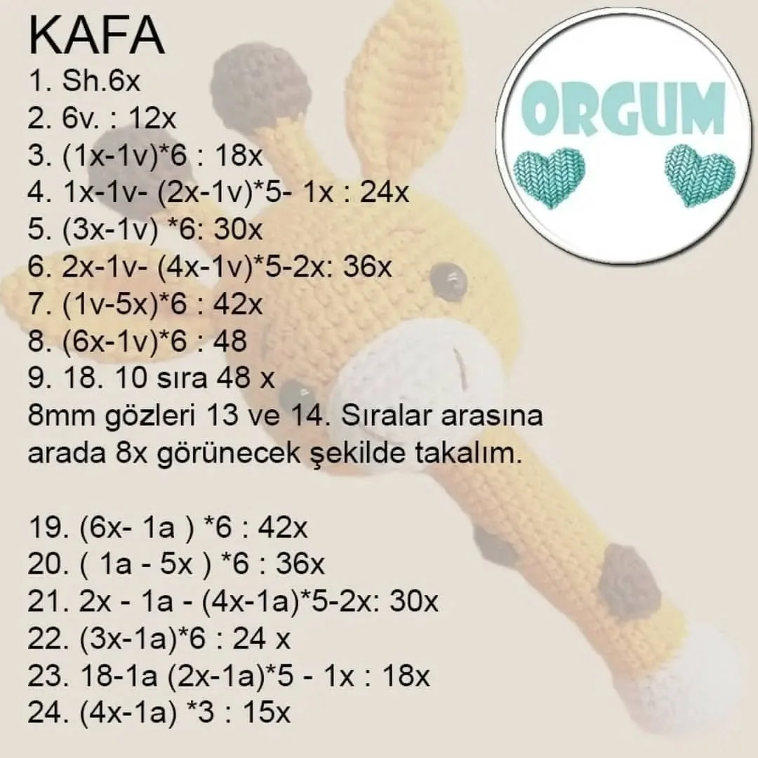 Ücretsiz Zürafa Amigurumi Örgü Tarifi
