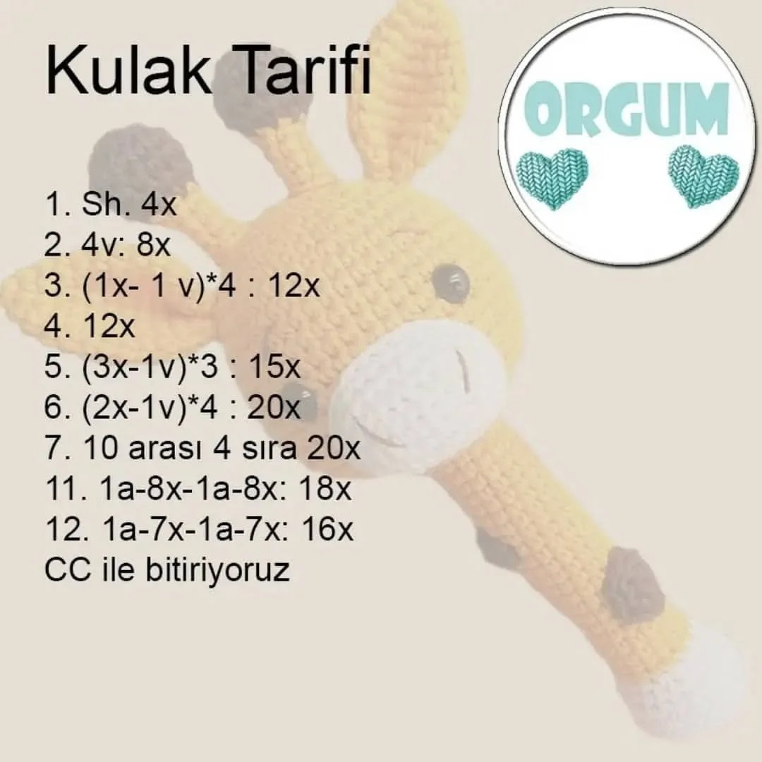 Ücretsiz Zürafa Amigurumi Örgü Tarifi