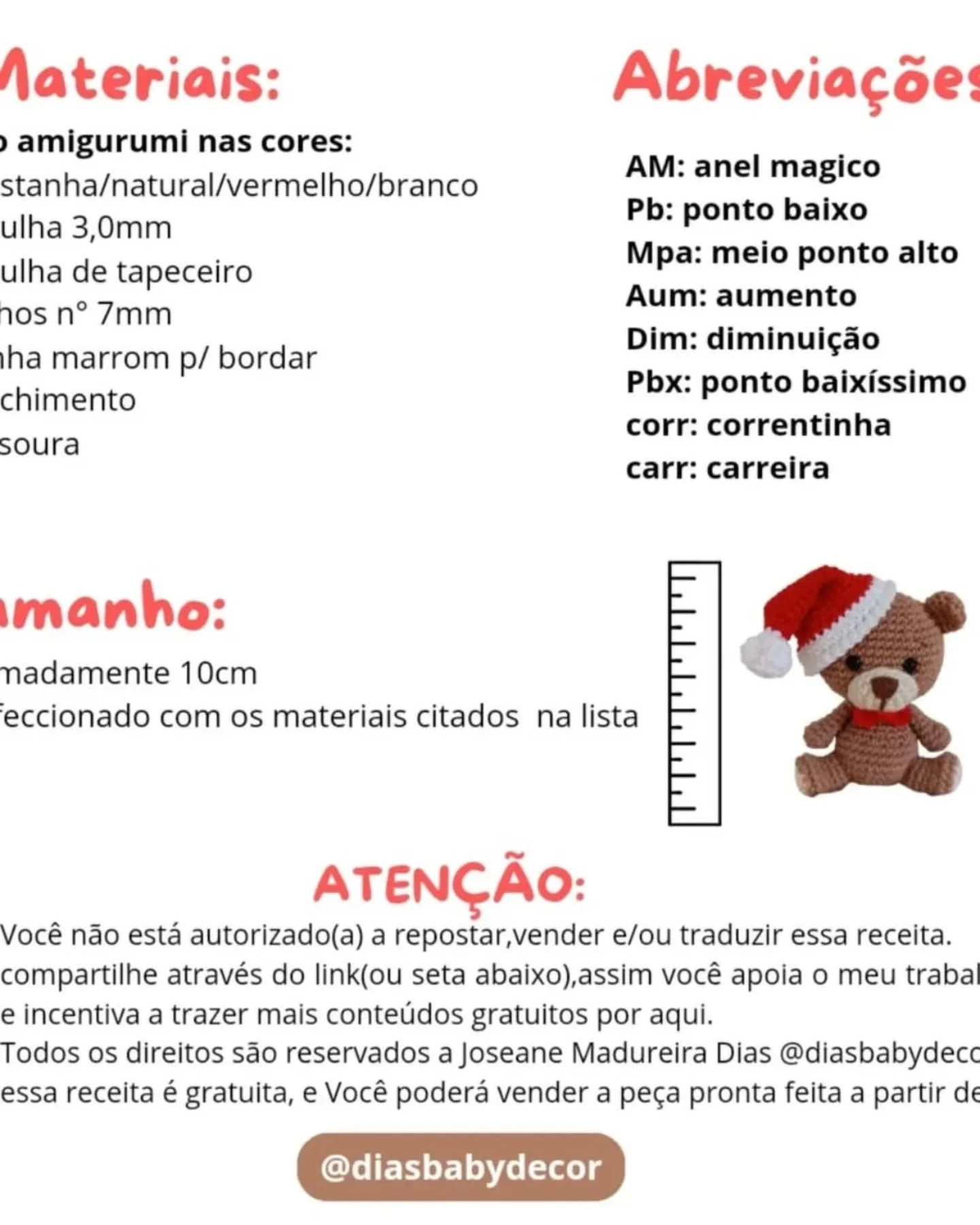 Ursinho de Natal em crochê: Gráfico gratuito!