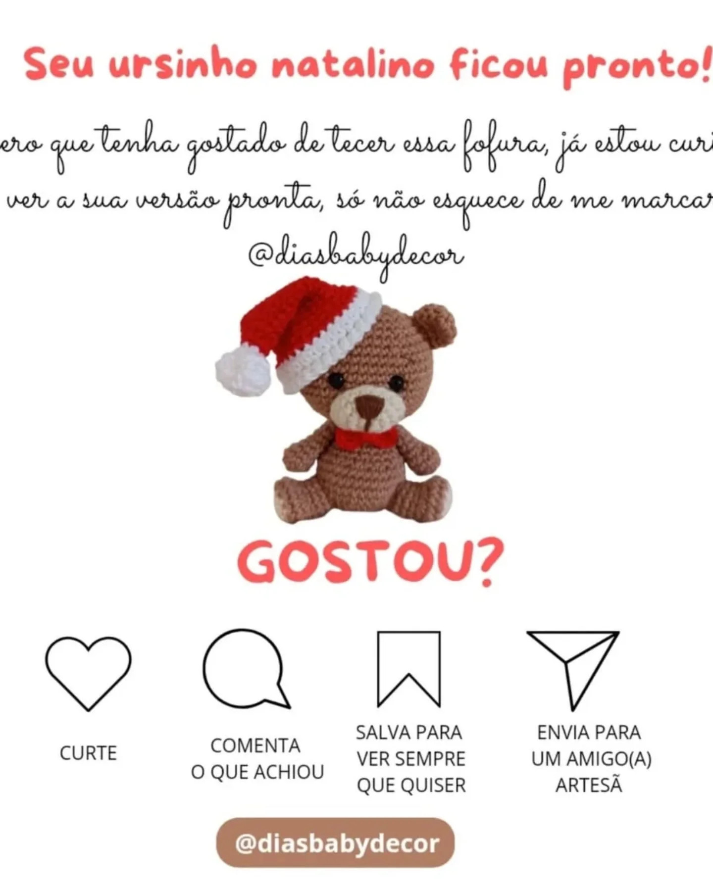 Ursinho de Natal em crochê: Gráfico gratuito!
