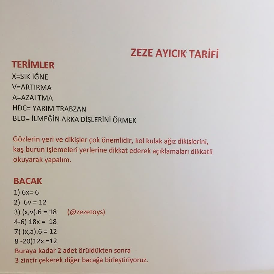 Zeze Ayıcıklar için Tığ İşi Şeması