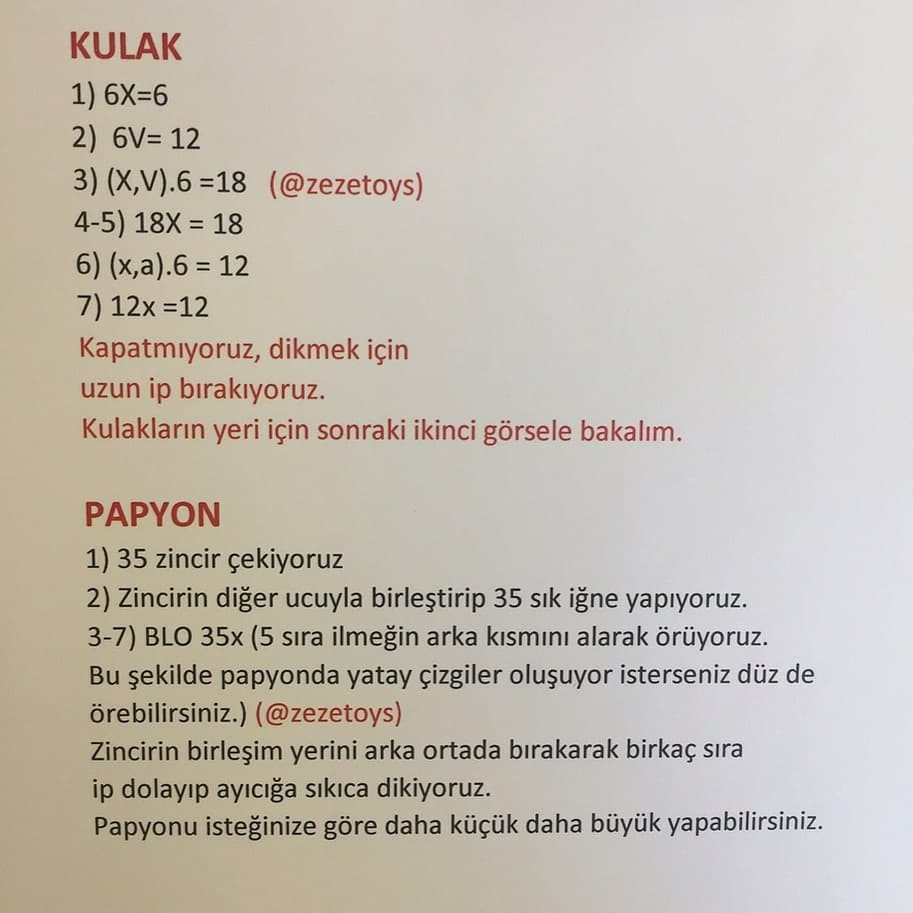 Zeze Ayıcıklar için Tığ İşi Şeması