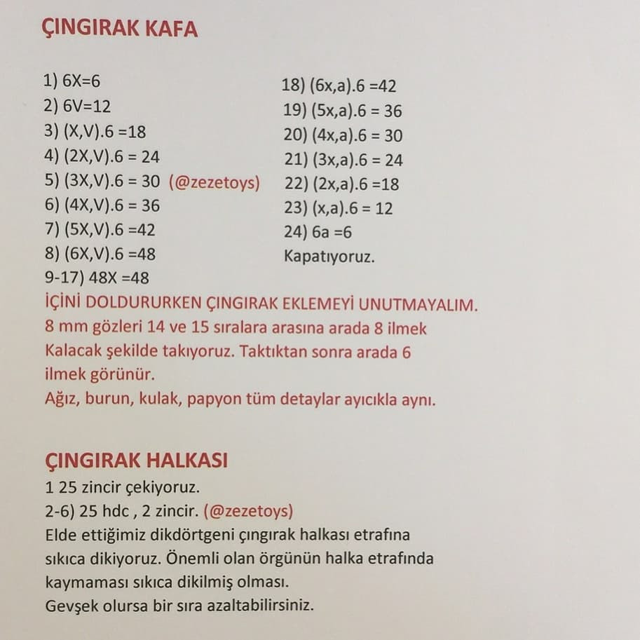 Zeze Ayıcıklar için Tığ İşi Şeması