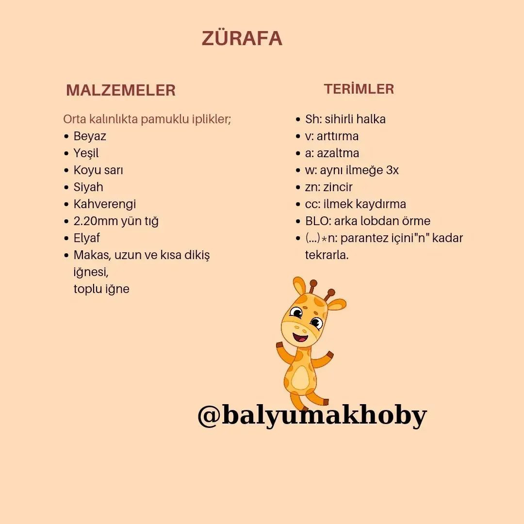Zürafa Amigurumi Tığ İşi Şeması