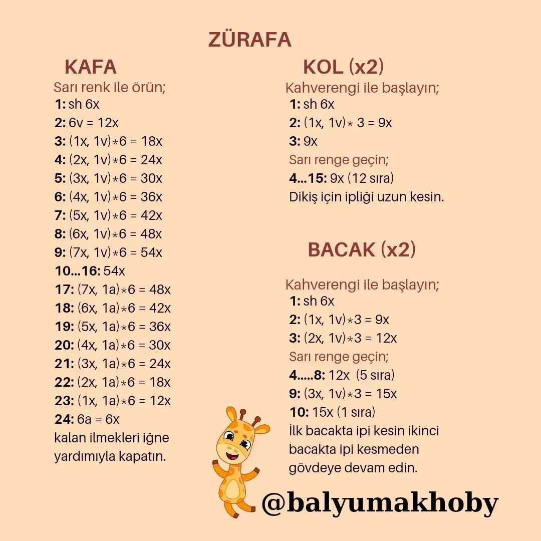 Zürafa Amigurumi Tığ İşi Şeması